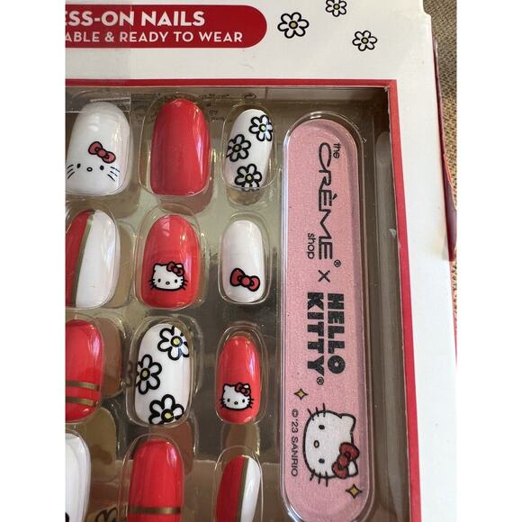 Creme Shop HELLO KITTY Red White Bow Face Set Of 28 Gel Press On Nails NEW - Picture 6 of 9